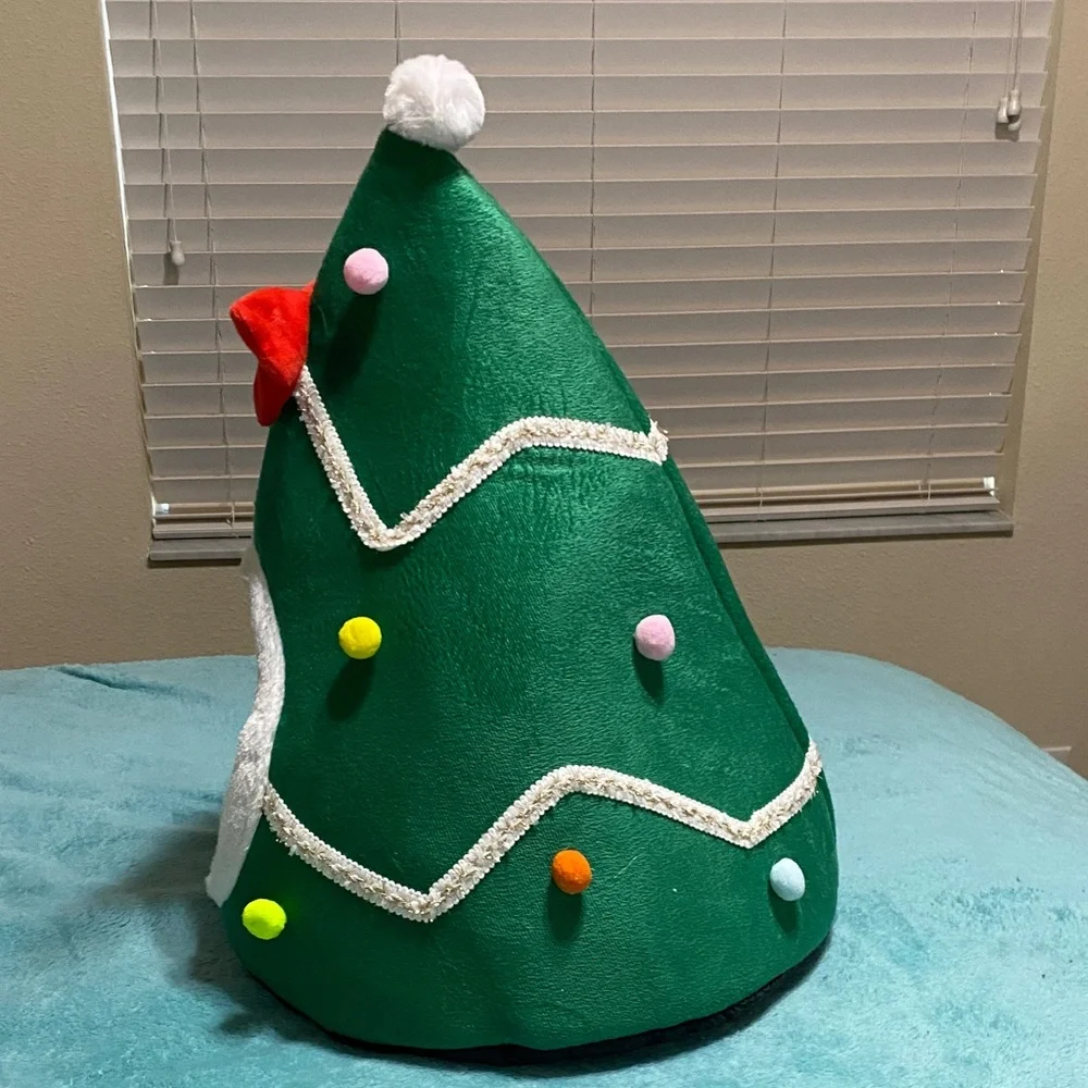 Cozy Christmas Tree Cat Bed with Red Bow